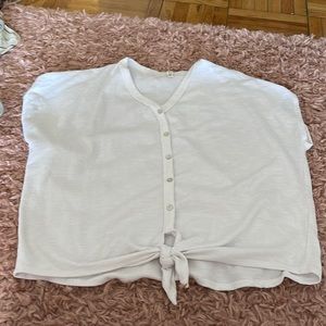 White tied ribbed button shirt